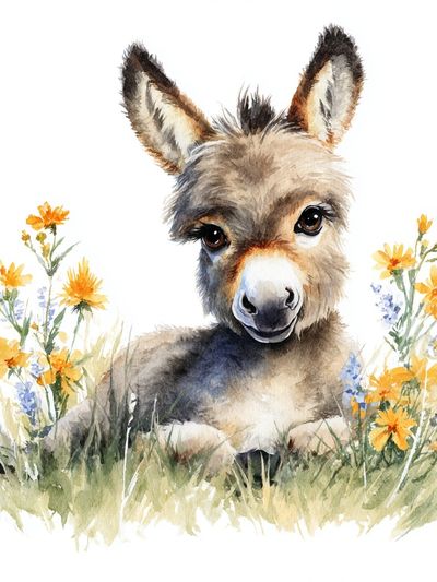 Baby Donkey Watercolor Poster. poster