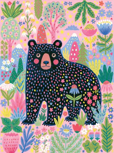 Bear in Bloom Illustration Poster. poster
