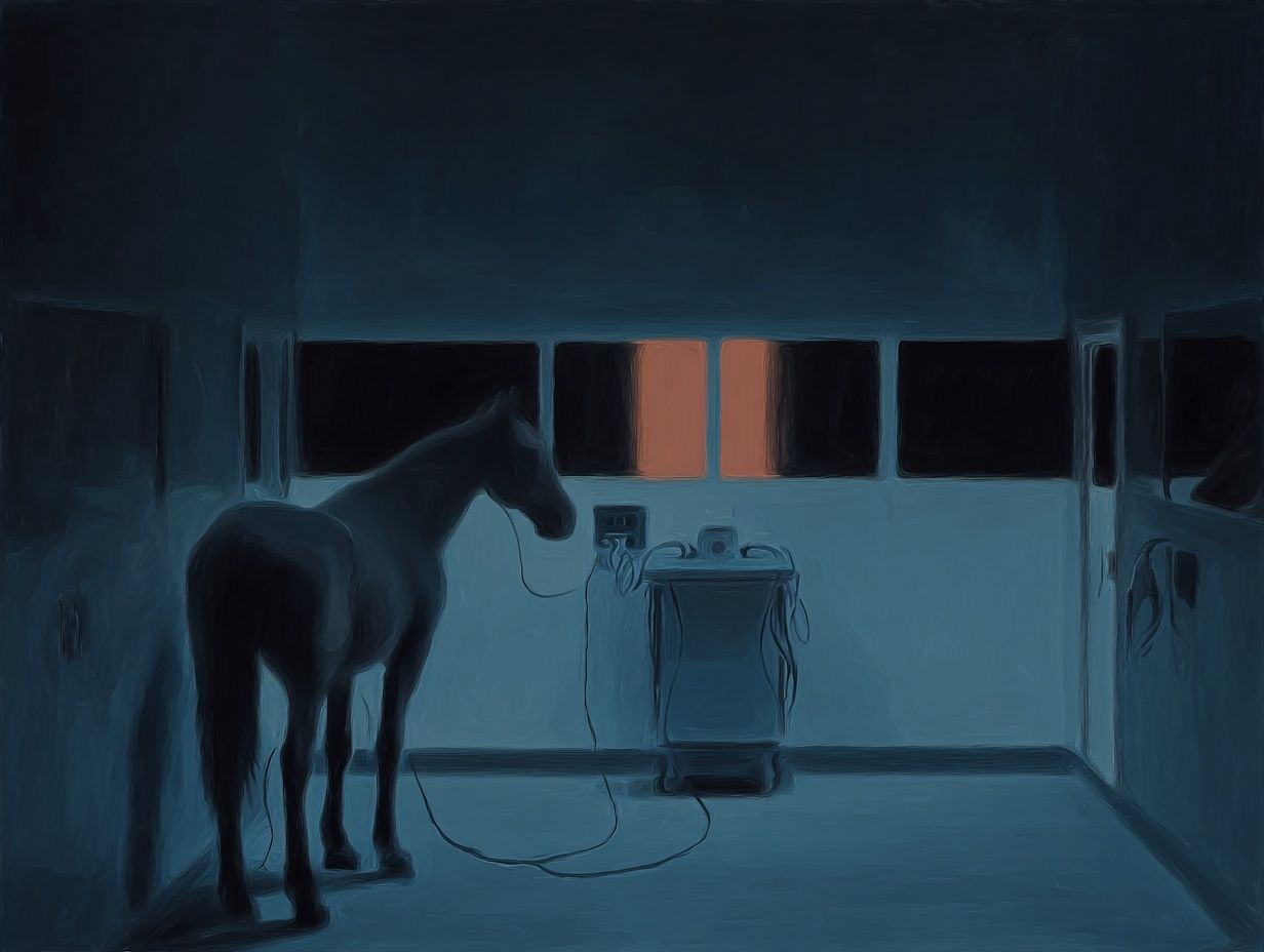 Horse in Stable Nightscape Poster. poster detail