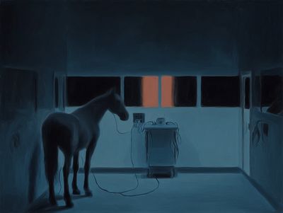 Horse in Stable Nightscape Poster