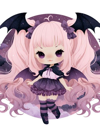 Gothic Chibi Vampire Girl Print.