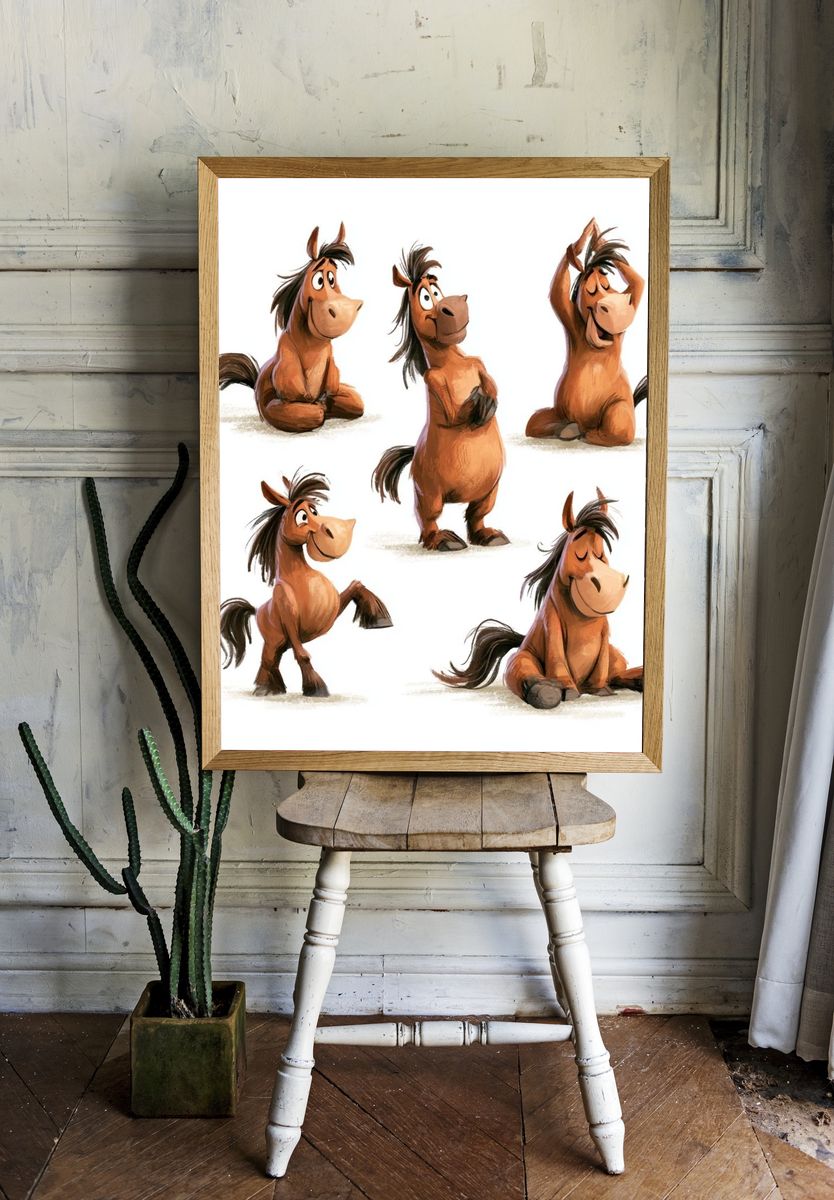 Playful Horse Character Illustration Poster. — room view 1
