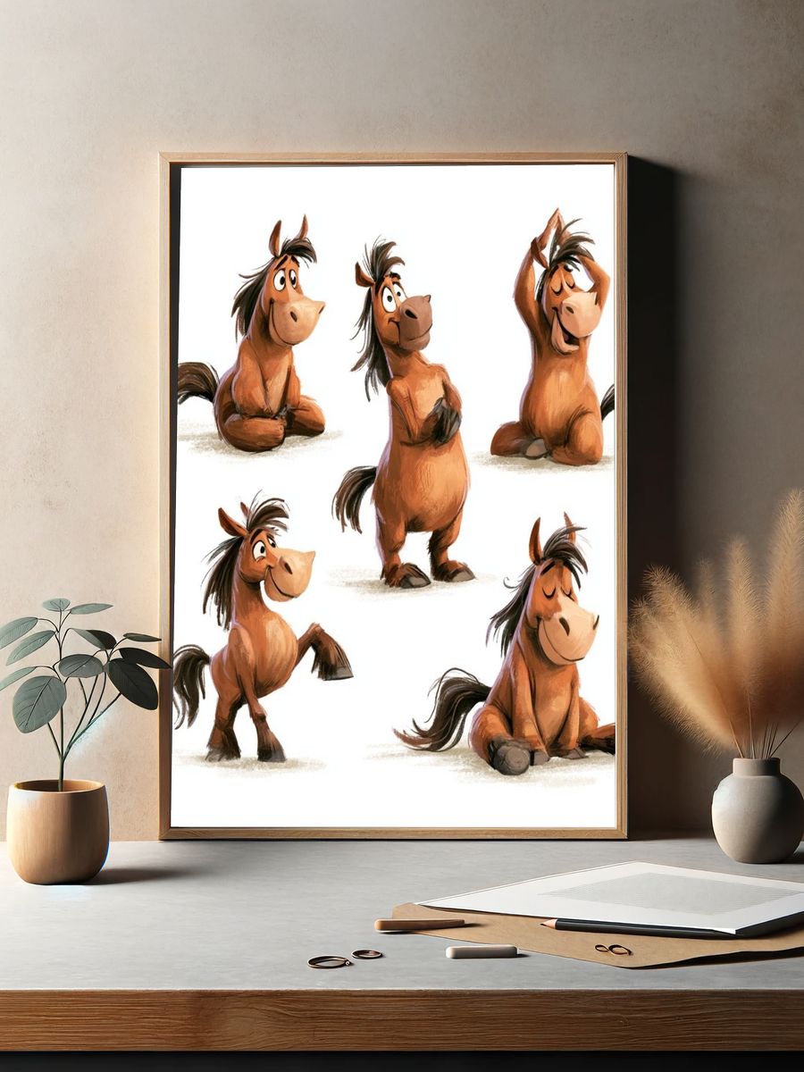 Playful Horse Character Illustration Poster. — room view 2