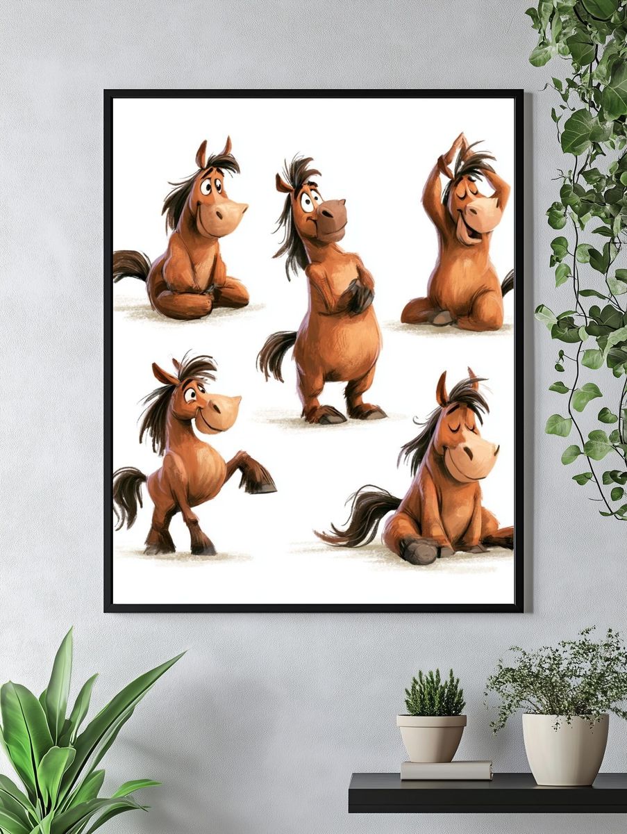Playful Horse Character Illustration Poster. — room view 4