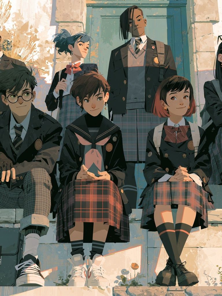 Anime School Friends Digital Art Poster. poster — anime art