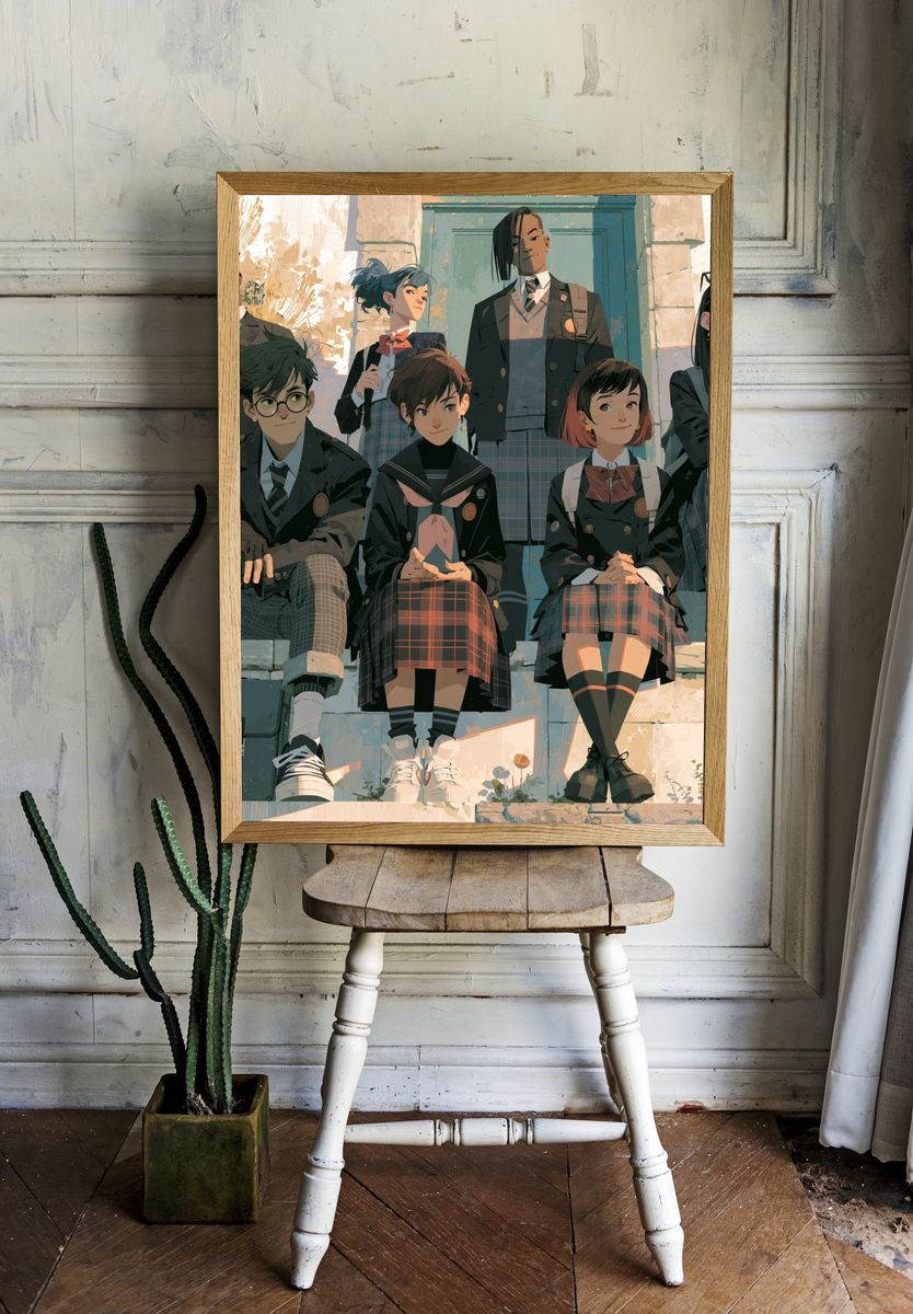 Anime School Friends Digital Art Poster. — room view 1