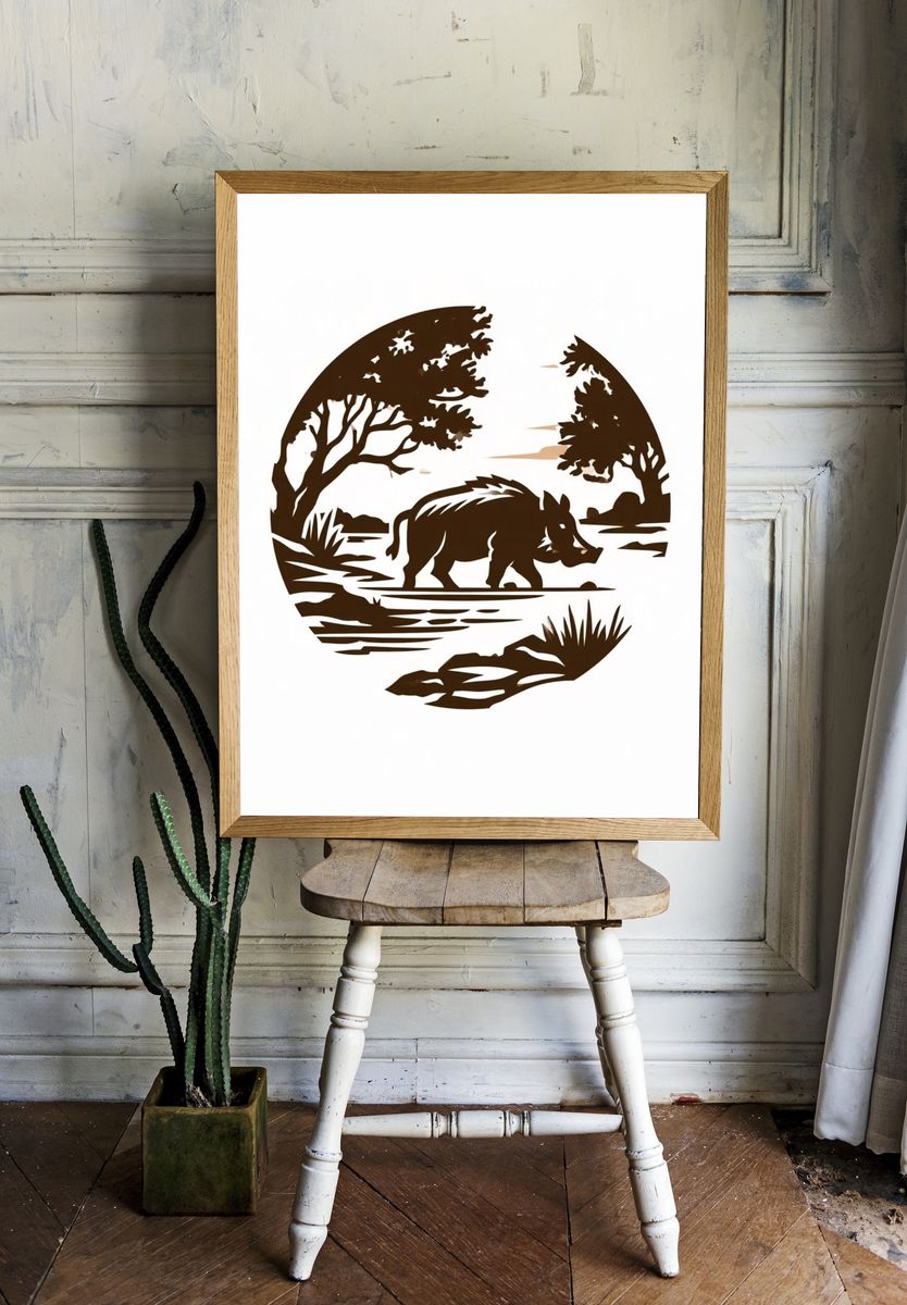 Rhinoceros Silhouette Nature Print. — room view 1