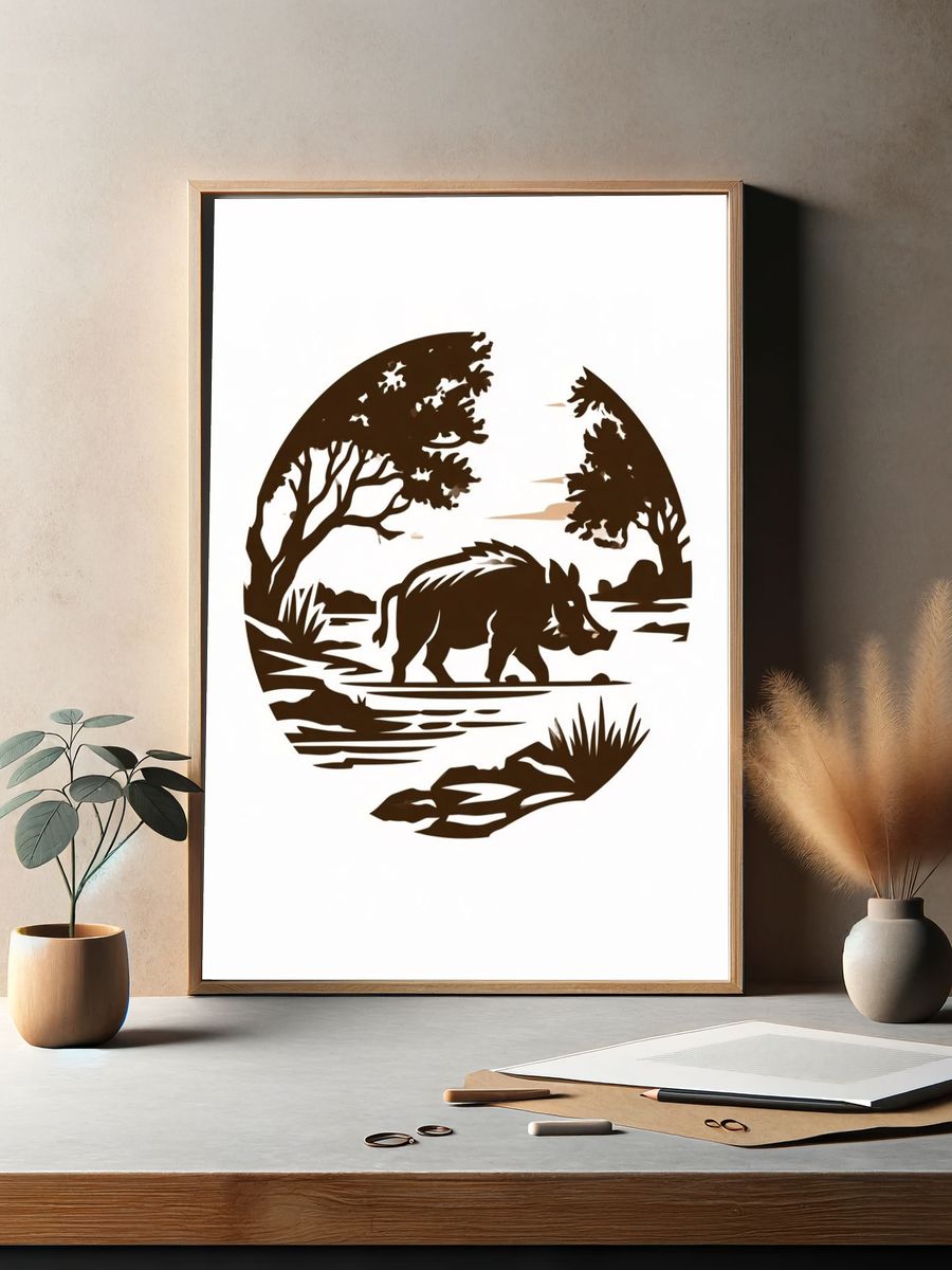 Rhinoceros Silhouette Nature Print. — room view 2