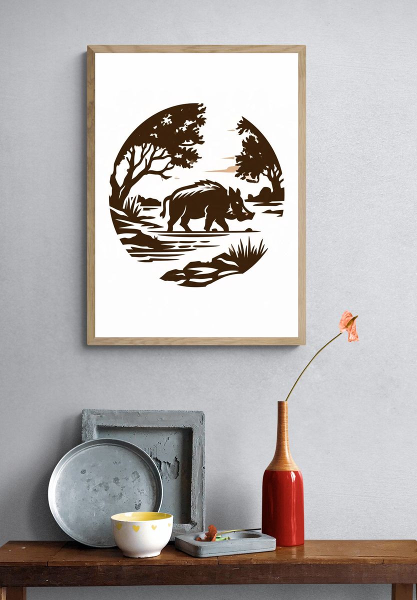 Rhinoceros Silhouette Nature Print. — room view 3