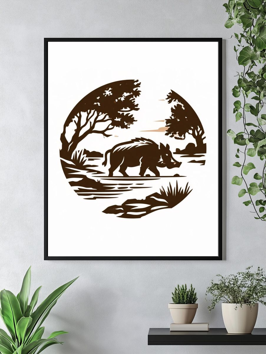 Rhinoceros Silhouette Nature Print. — room view 4