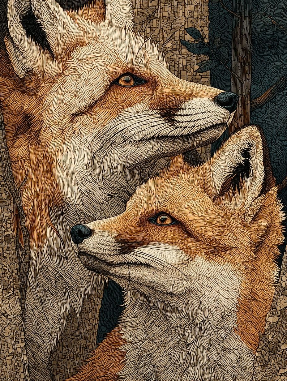Fox Pair Illustration Poster. poster detail