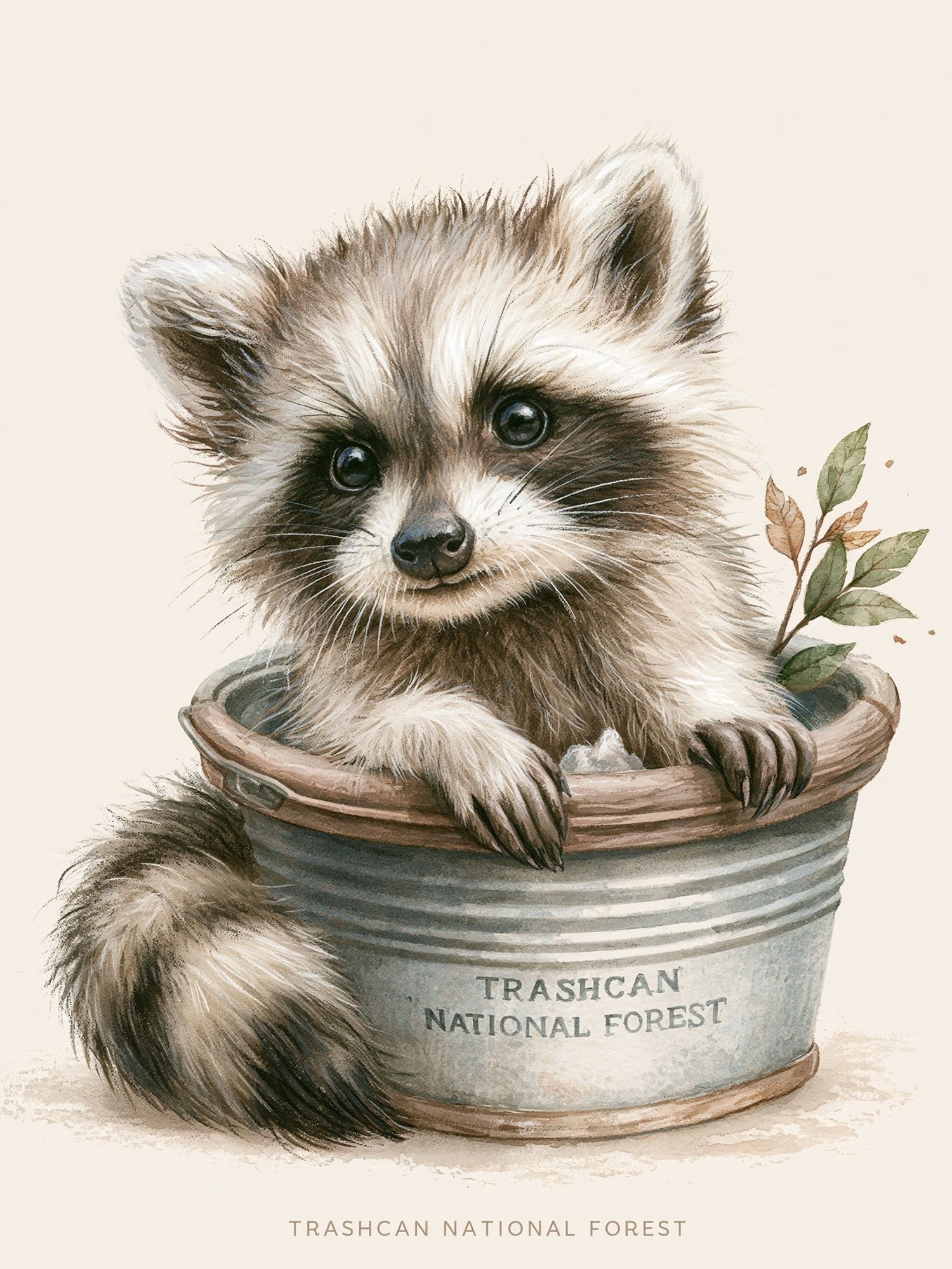 Trashcan National Forest Raccoon Print. poster detail