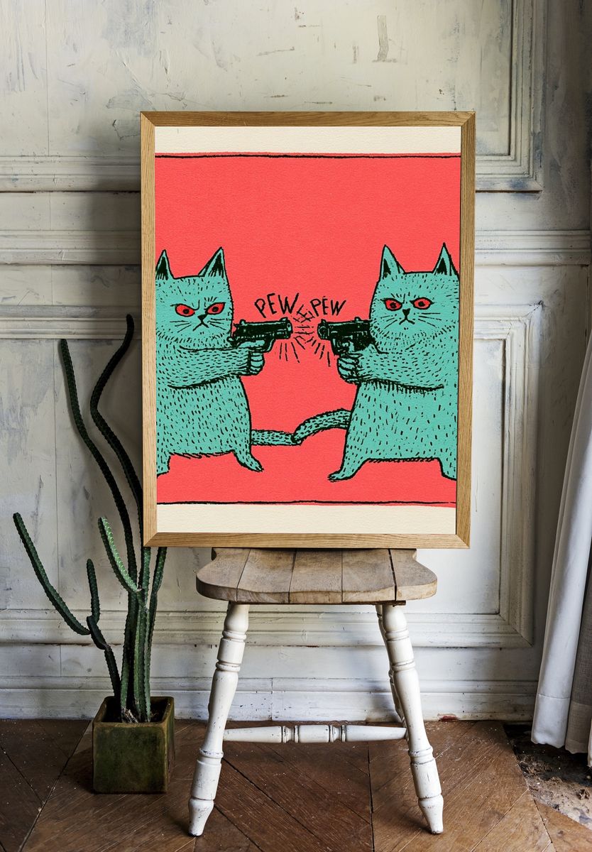 Pew Pew Cats Typography Poster. — room view 1