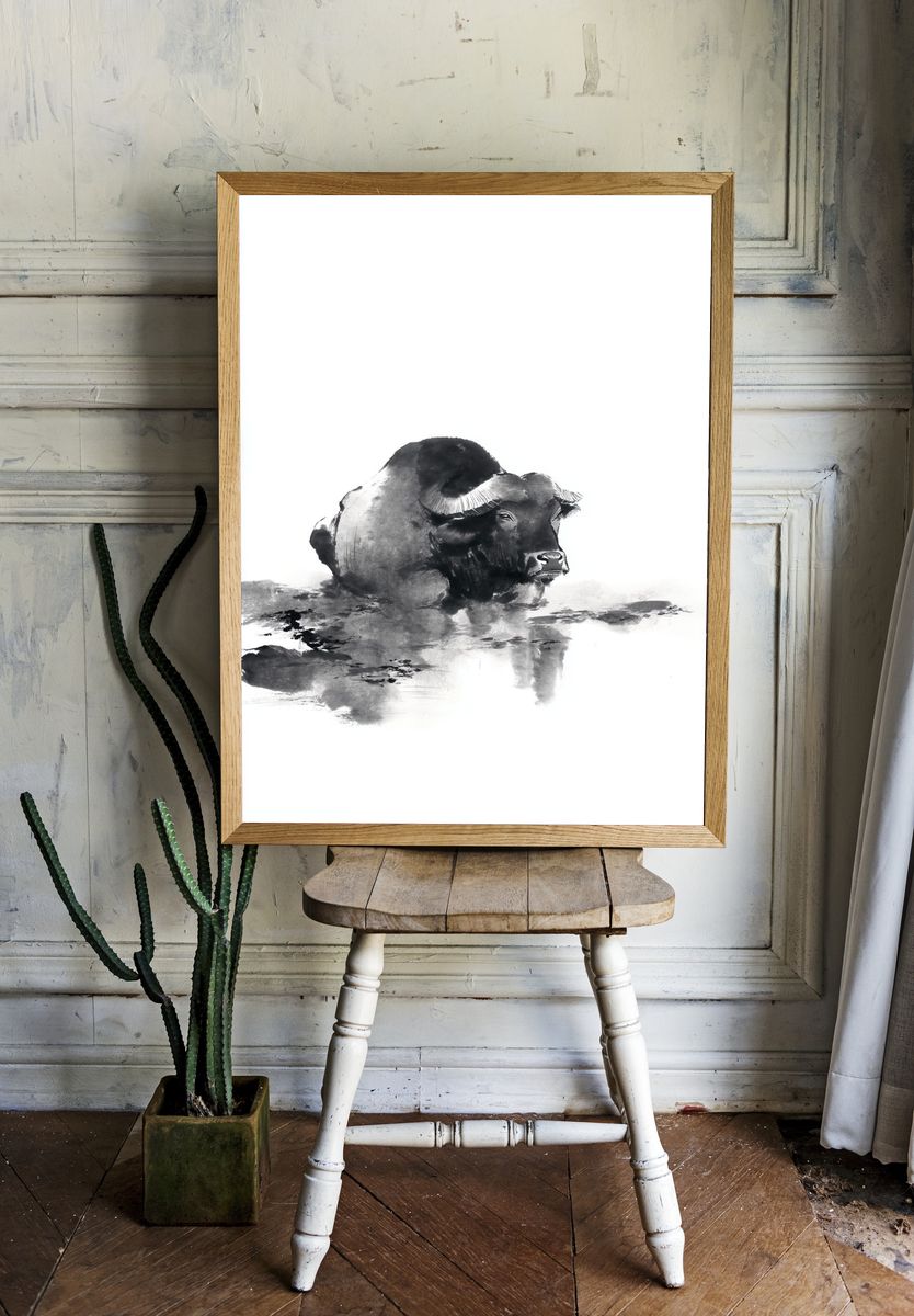 Water Buffalo Ink Poster. — room view 1