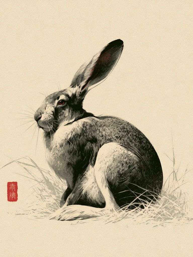 Hare Ink Illustration Poster. poster — animals art