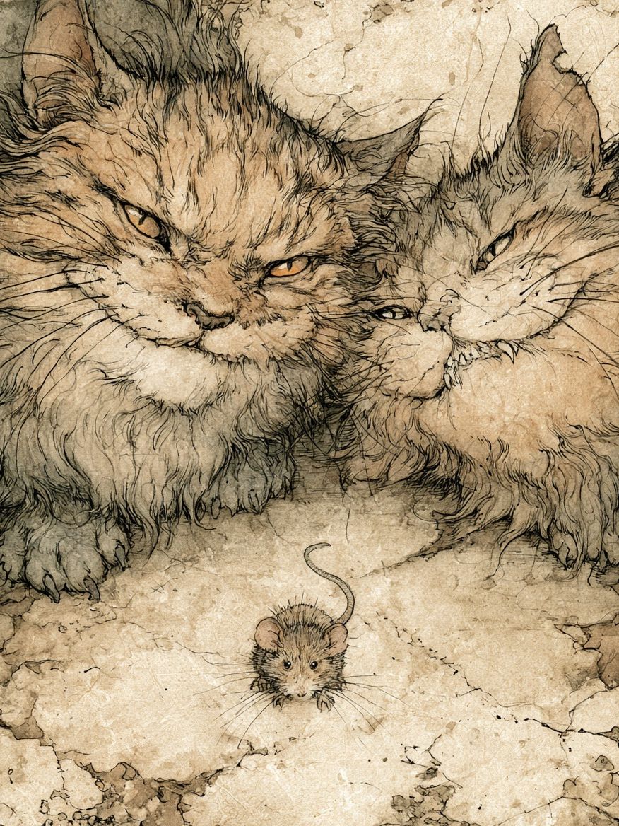 Cats and Mouse Illustration Poster. poster — animals art