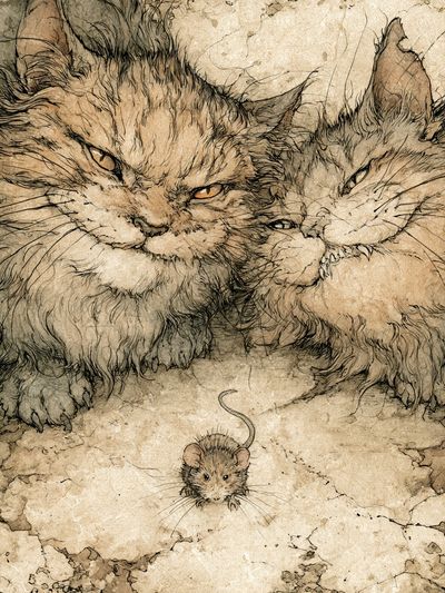 Cats and Mouse Illustration Poster. poster