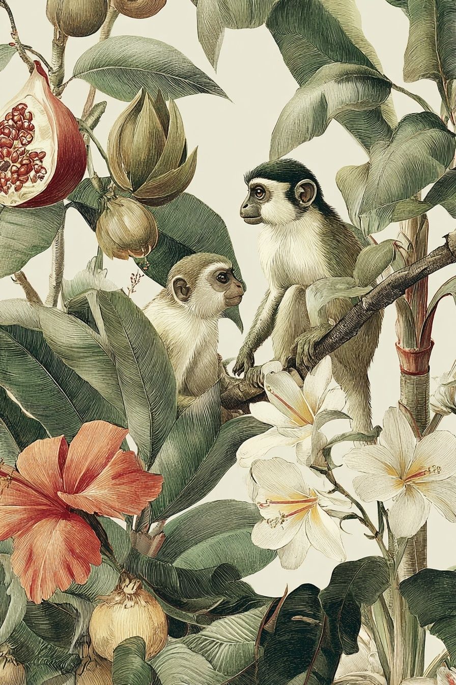 Tropical Monkeys Botanical Print. poster detail