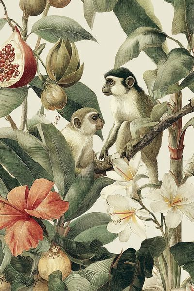 Tropical Monkeys Botanical Print. poster