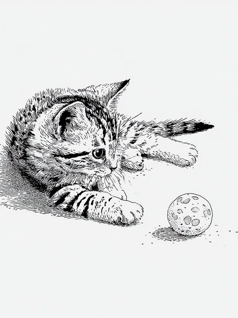 Playful Kitten Line-Art Poster. poster detail
