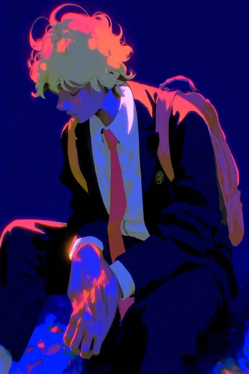 Neon Anime Boy Portrait Print. poster — anime art