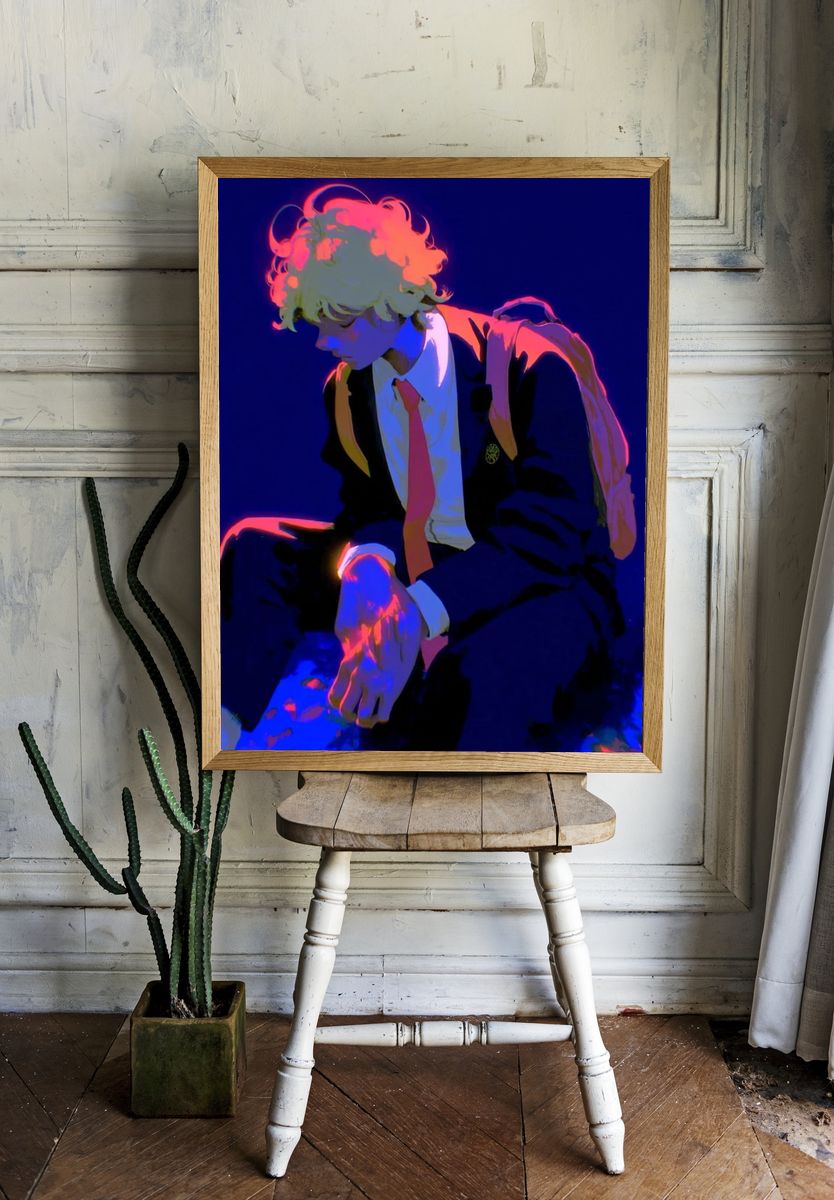 Neon Anime Boy Portrait Print. — room view 1