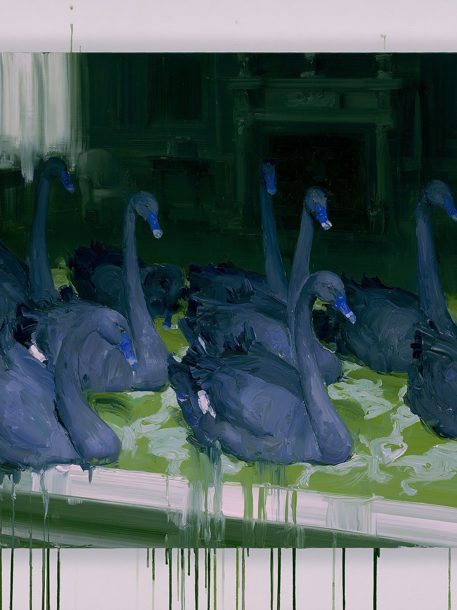 Swans in Green Pond Poster. poster detail