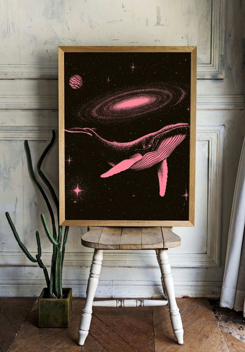 Pink Whale in Space Poster. room preview