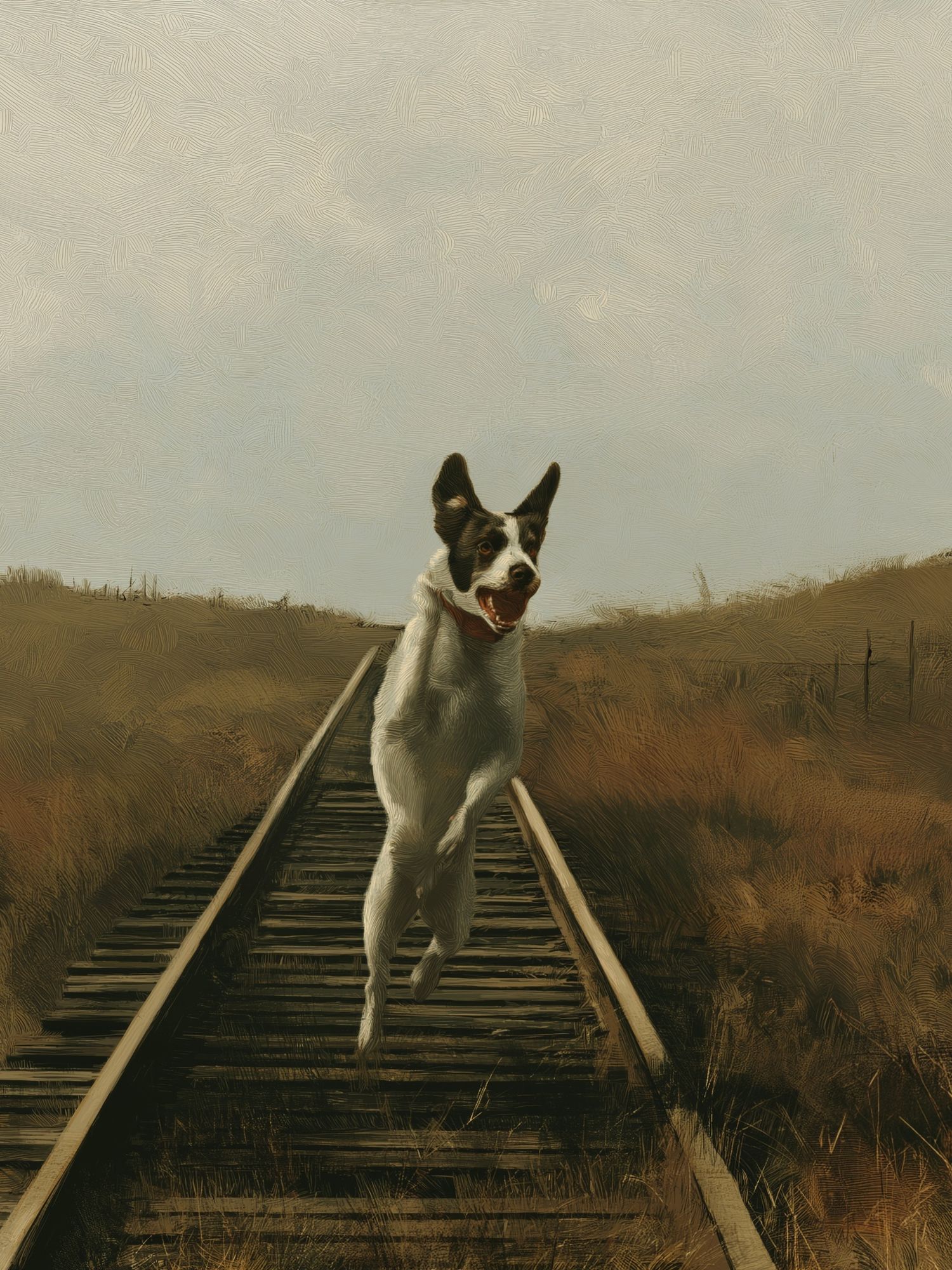 Running Dog on Tracks Print. poster detail
