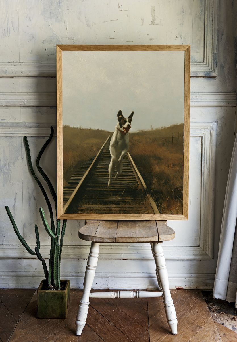 Running Dog on Tracks Print. — room view 1