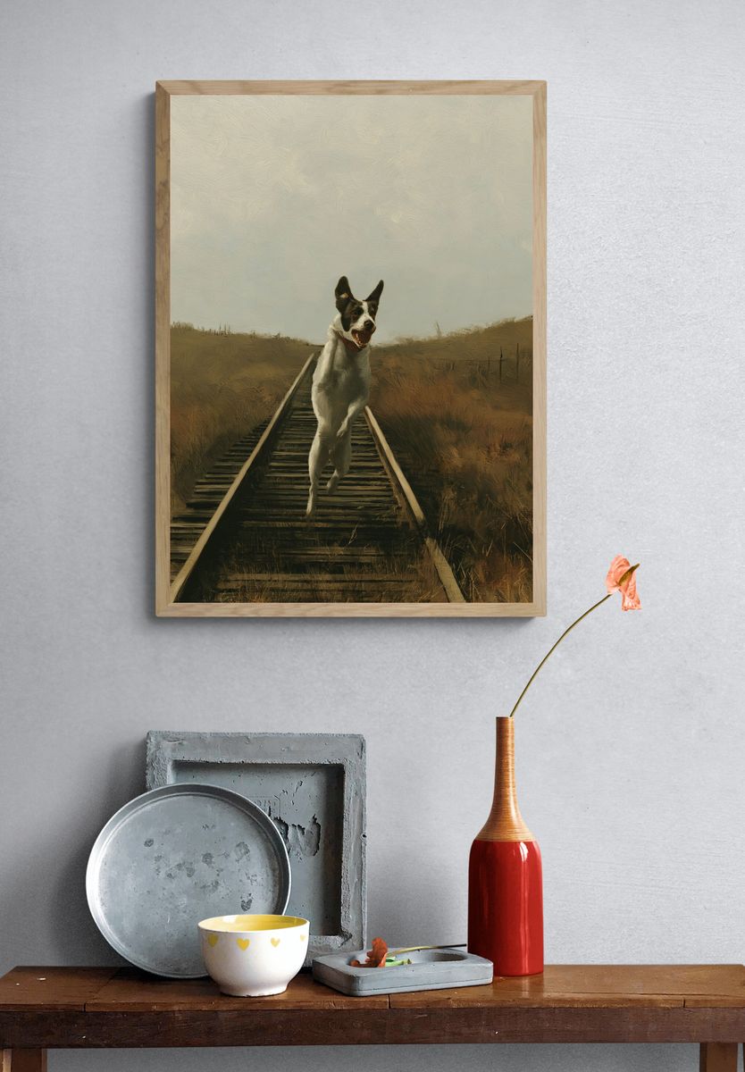 Running Dog on Tracks Print. — room view 3