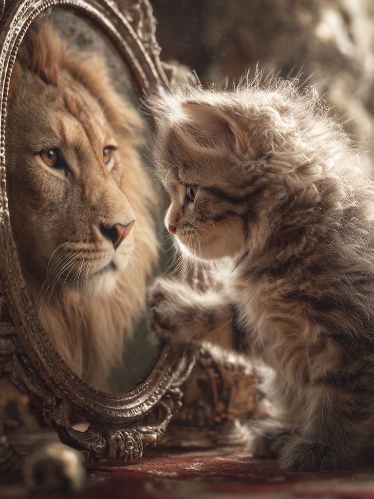 Lion and Kitten Fantasy Portrait Poster. poster detail