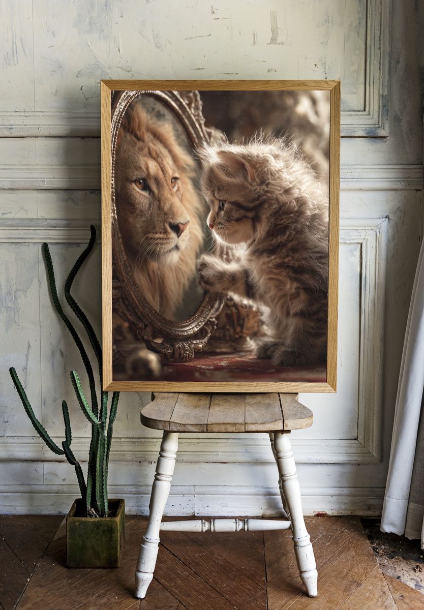 Lion and Kitten Fantasy Portrait Poster. — room view 1