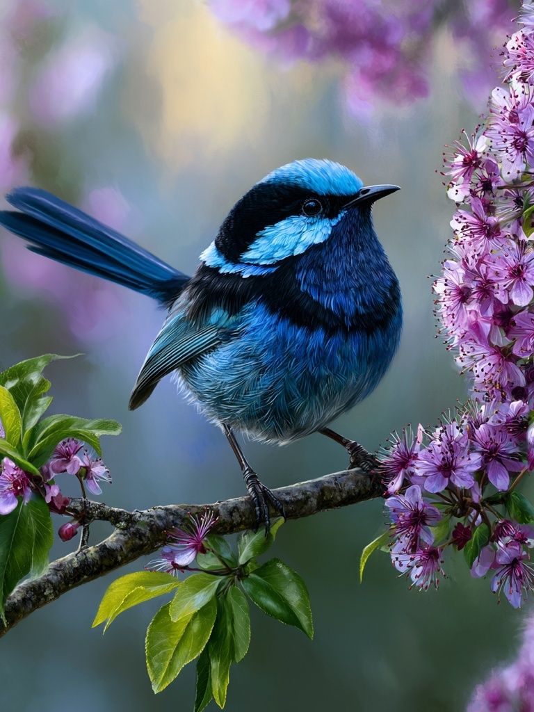 Blue Wren Blossom Poster. poster — animals art