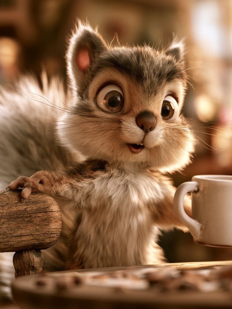 Cute Squirrel with Mug Illustration Poster. poster detail