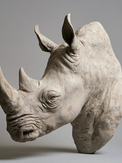 Rhino Sculpture Portrait Print. poster