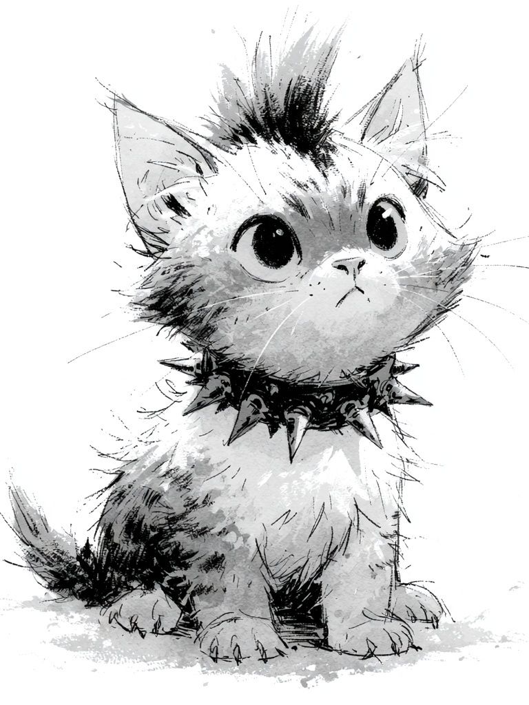 Cute Kitten Ink Sketch Poster. poster — animals art