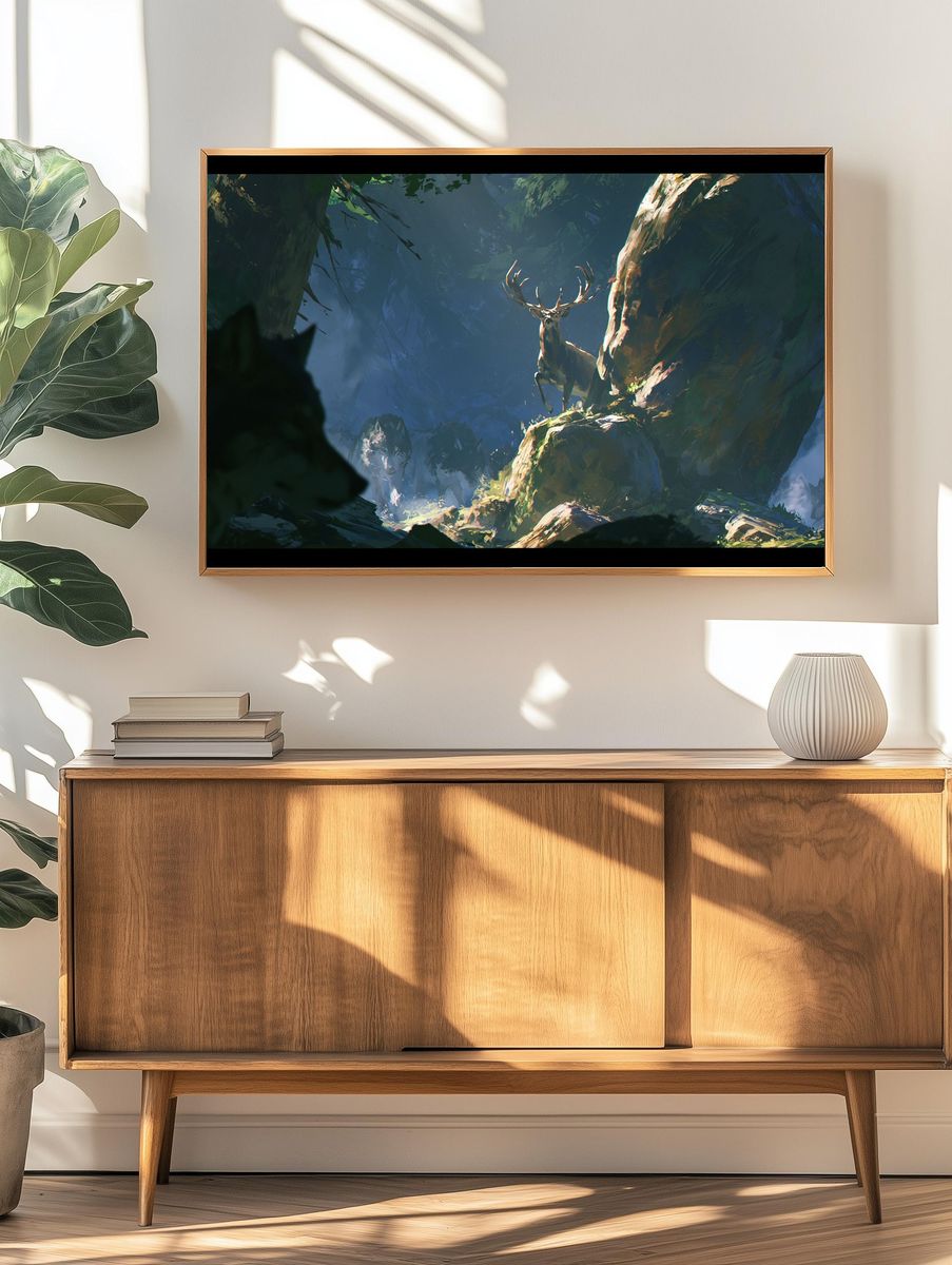 Deer in Misty Forest Print. — room view 3