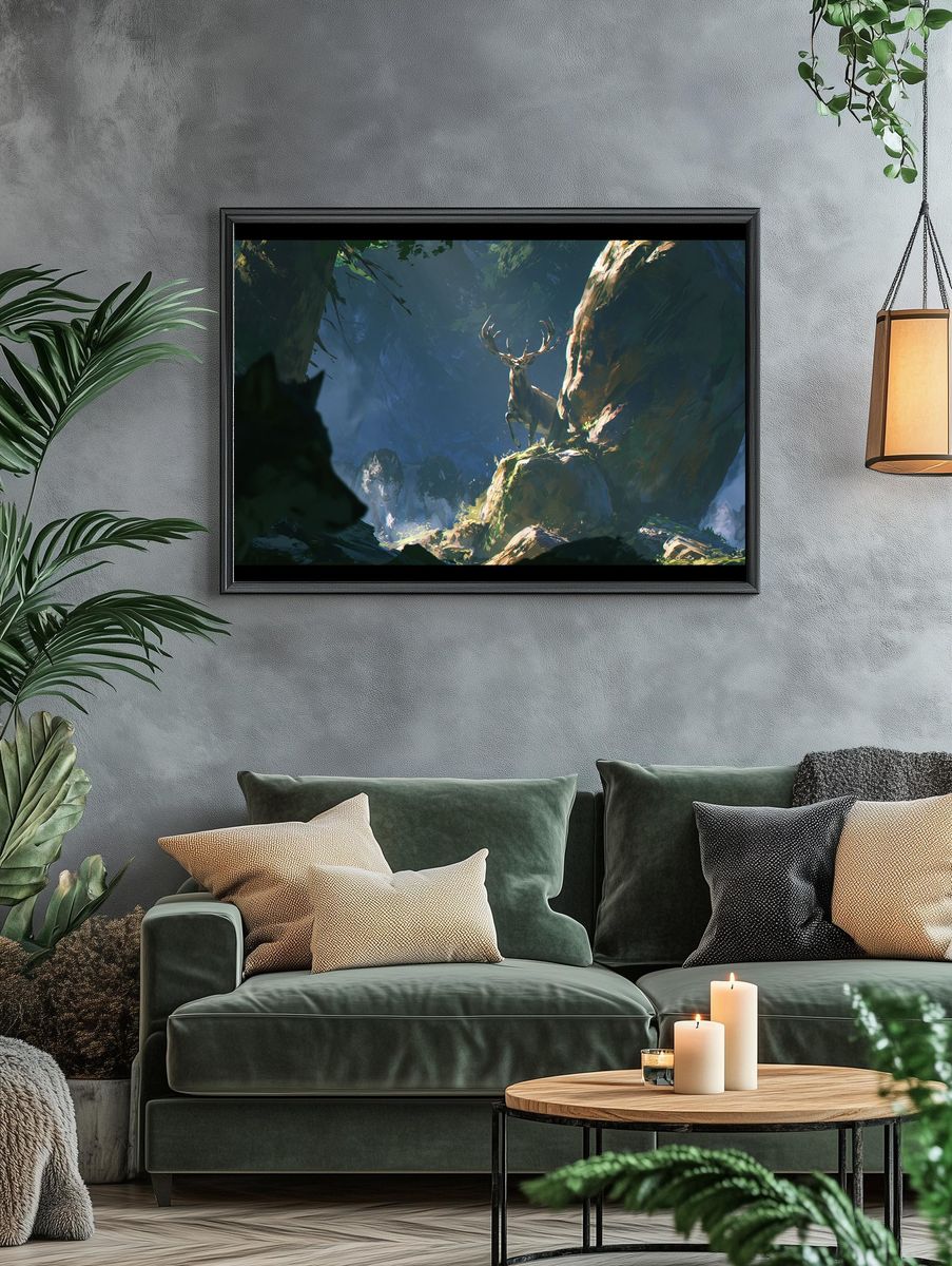 Deer in Misty Forest Print. — room view 4