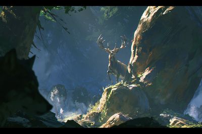 Deer in Misty Forest Print.