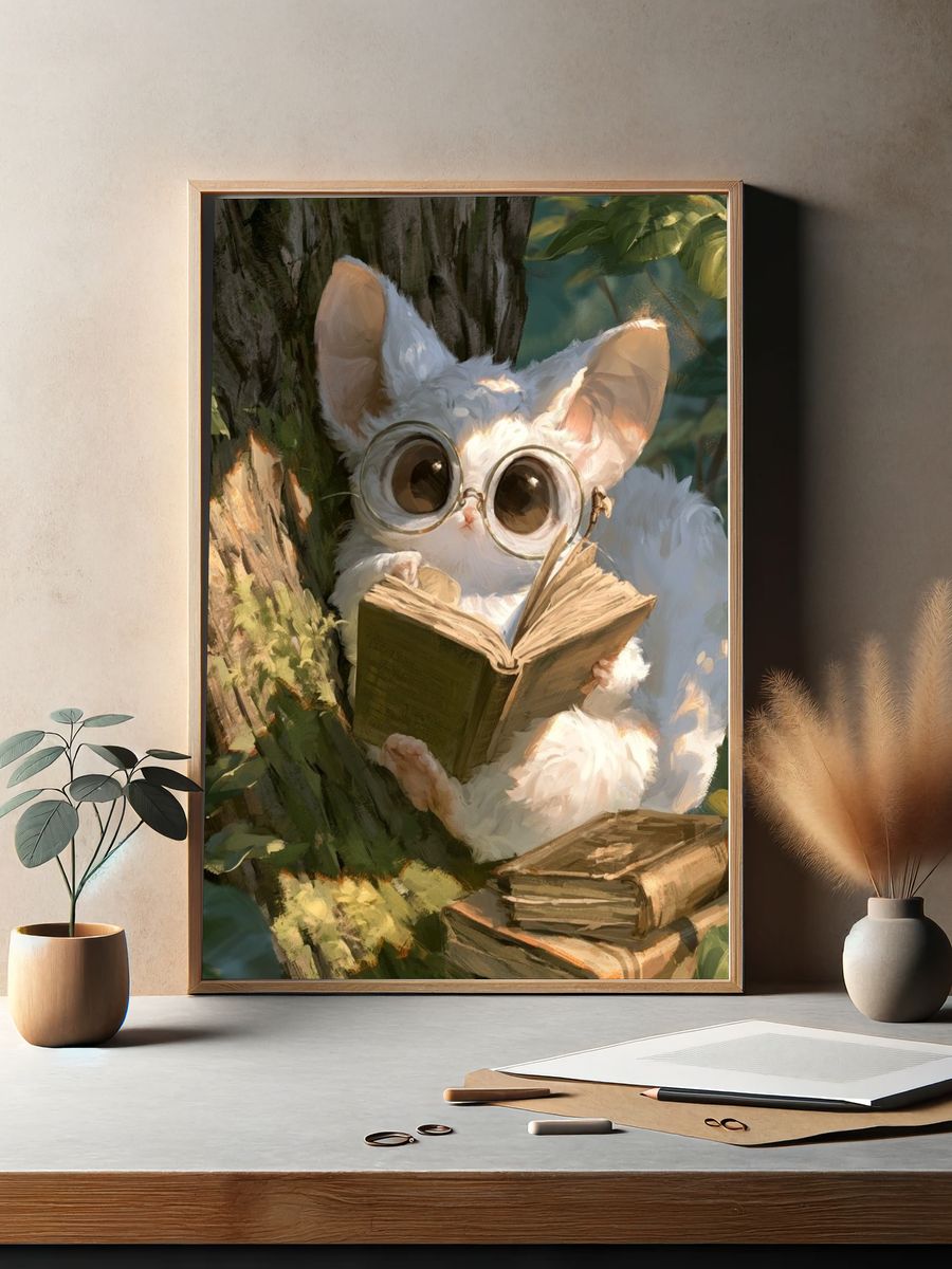 Reading Bunny Illustration Poster. — room view 2
