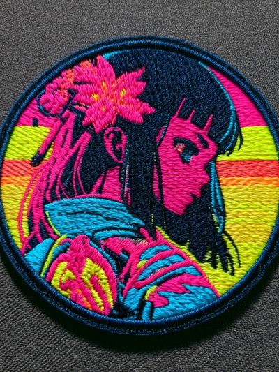Neon Anime Girl Embroidery Print. poster