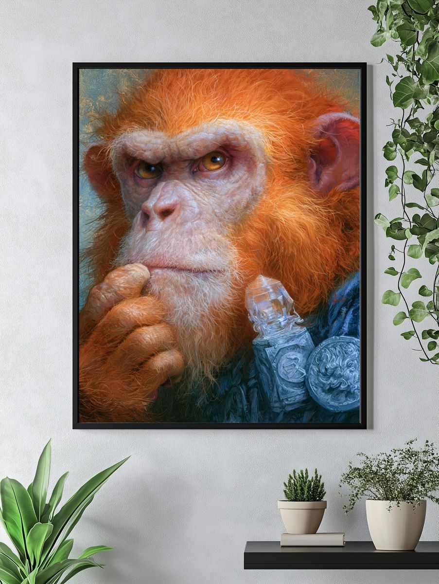 Thoughtful Monkey Portrait Print. — room view 4