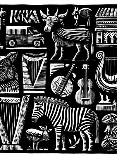 African Animal Instruments Print. poster