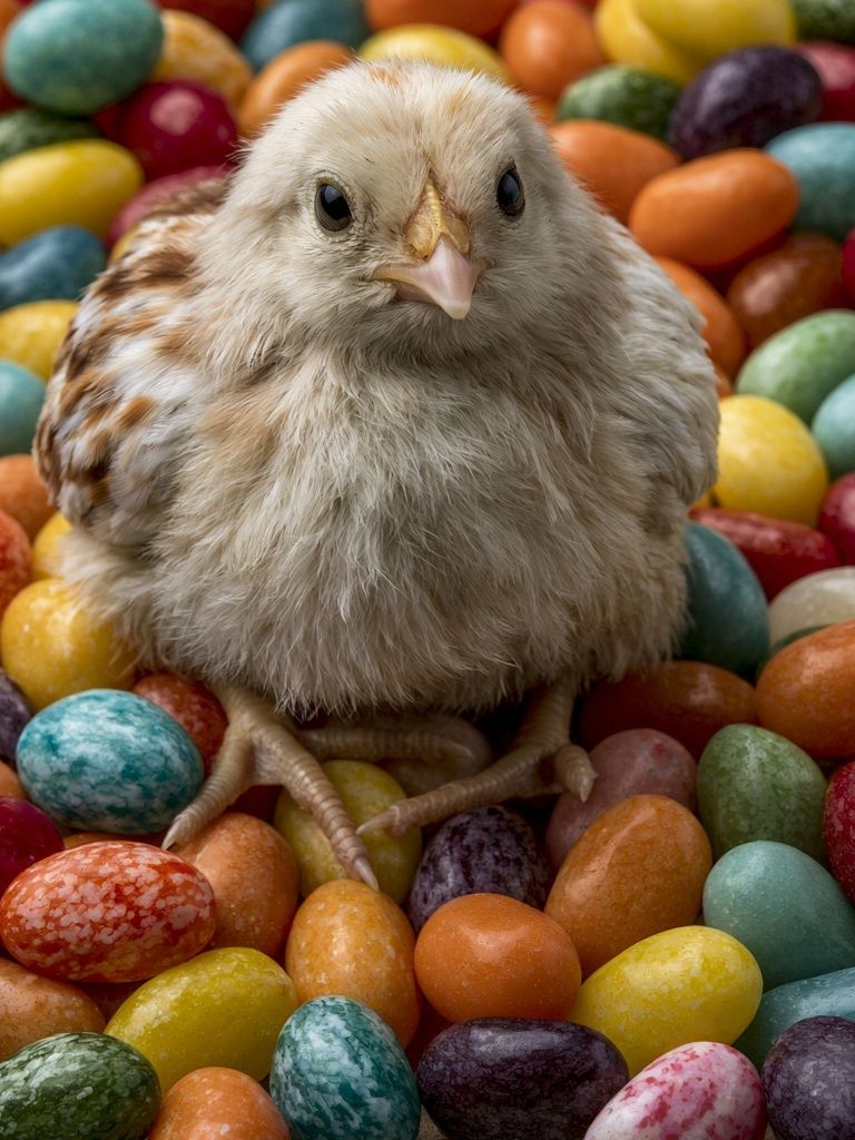 Chick Among Colorful Eggs Poster. poster — animals art