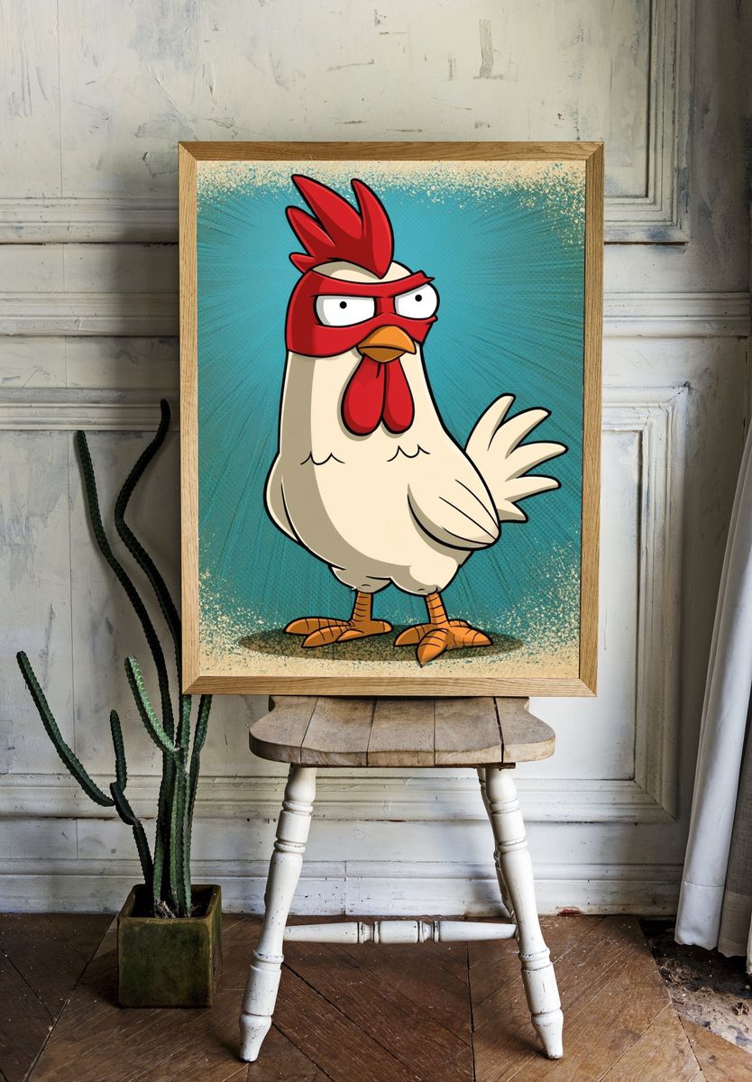 Masked Chicken Cartoon Poster. — room view 1
