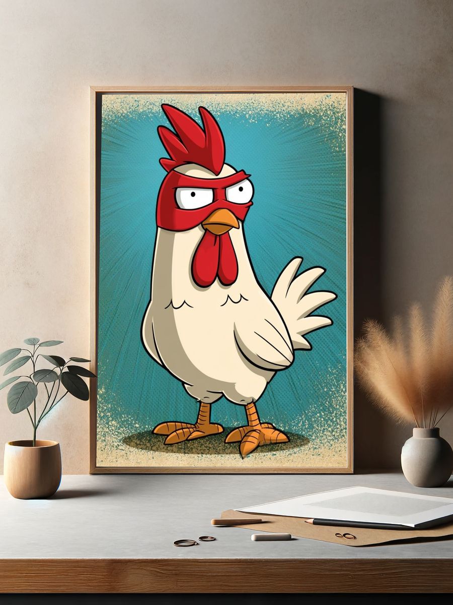 Masked Chicken Cartoon Poster. — room view 2