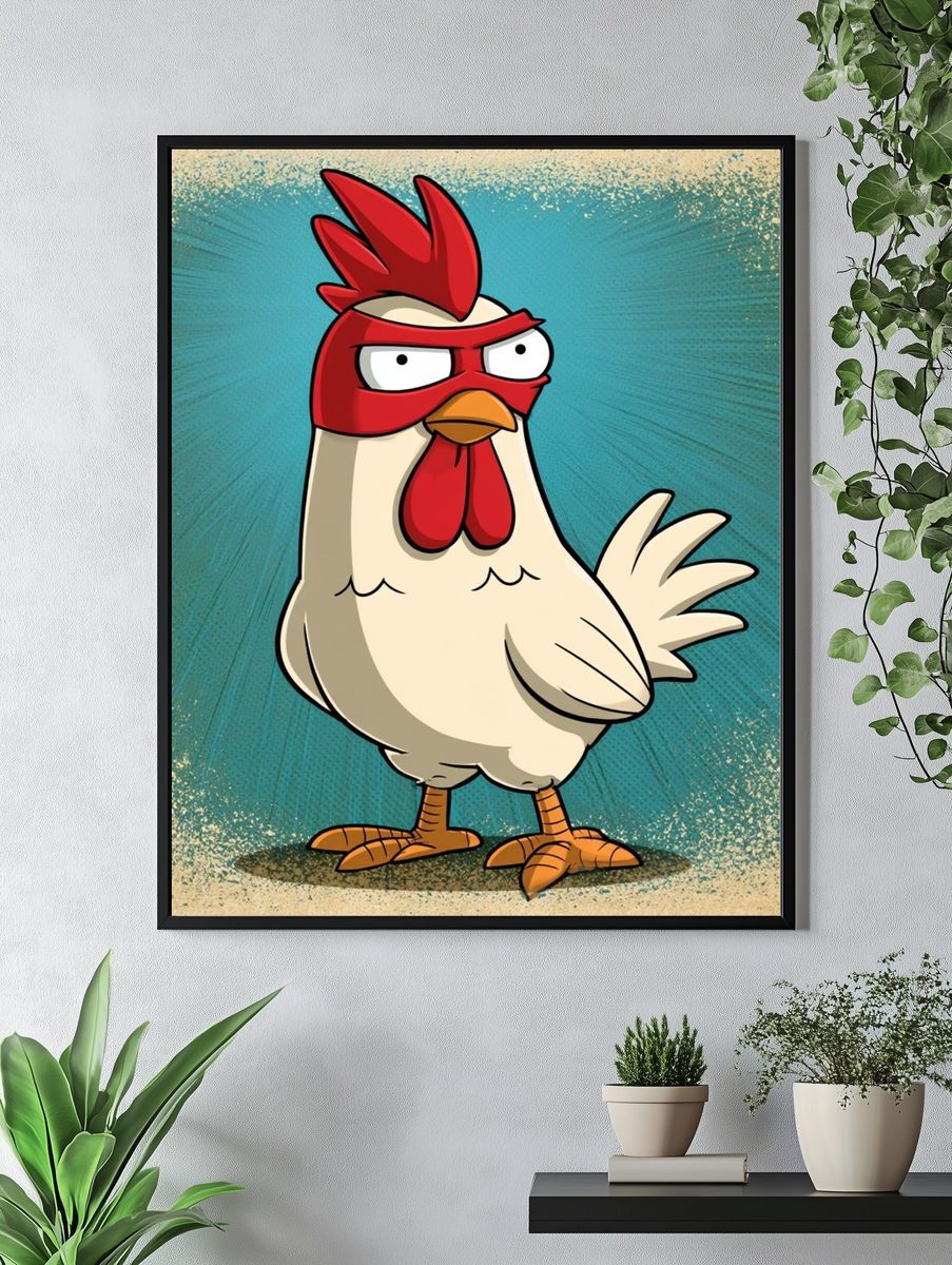 Masked Chicken Cartoon Poster. — room view 4