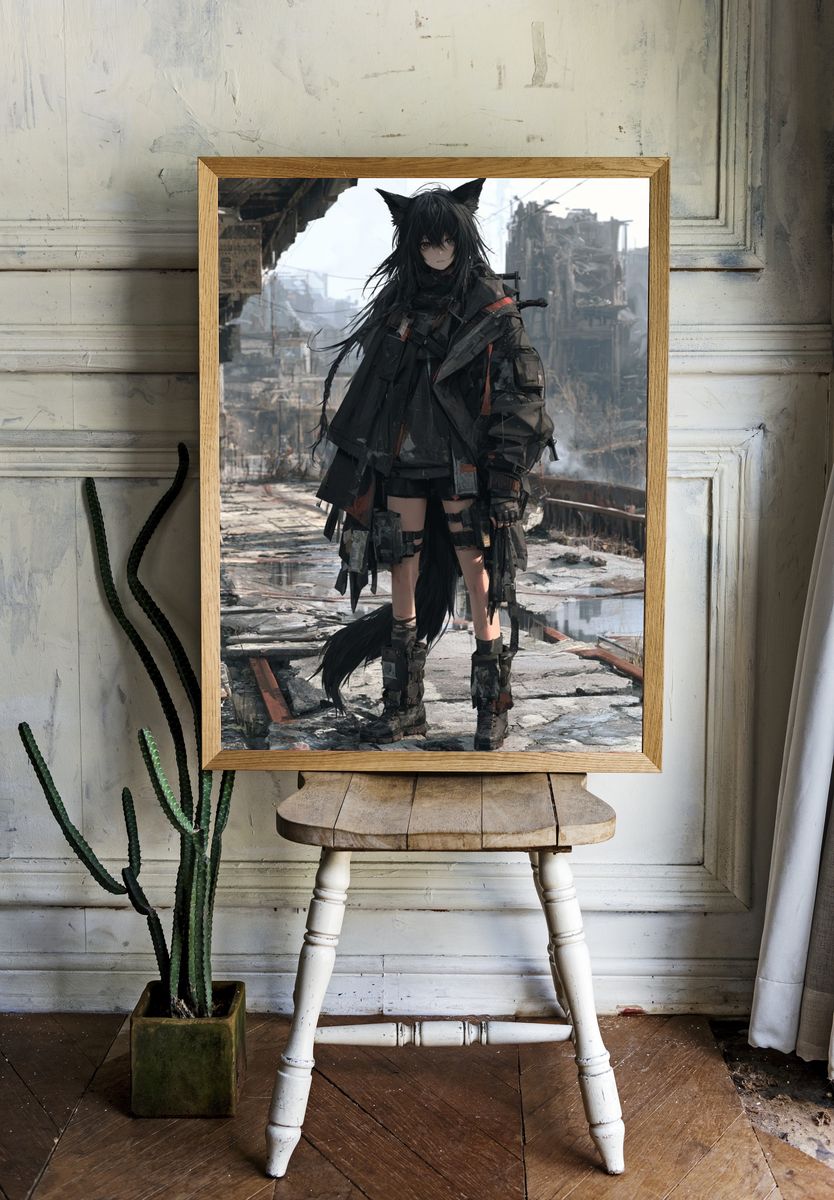 Cat-Eared Cyberpunk Girl Poster. — room view 1