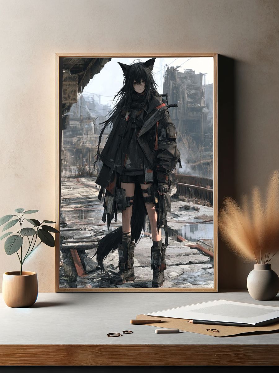Cat-Eared Cyberpunk Girl Poster. — room view 2